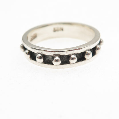 925 Sterling Silver Vintage All Around Beaded Oxidized Band Ring Size 6.5