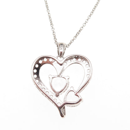 Sun 925 Sterling Silver Real White Topaz Heart Cable Chain Necklace 18"