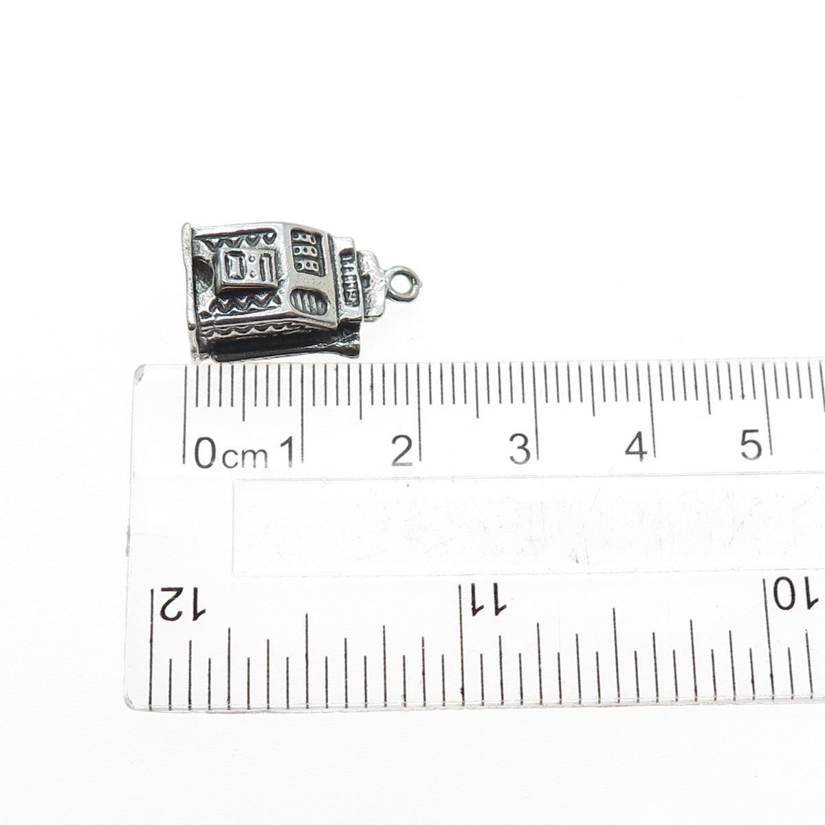 925 Sterling Silver Vintage Slot Machine Casino Oxidized Mini 3D Charm Pendant