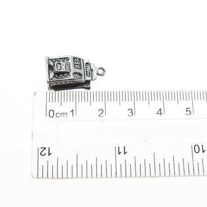 925 Sterling Silver Vintage Slot Machine Casino Oxidized Mini 3D Charm Pendant