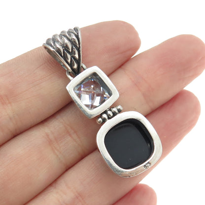 925 Sterling Silver Vintage Real Black Onyx & C Z Pendant