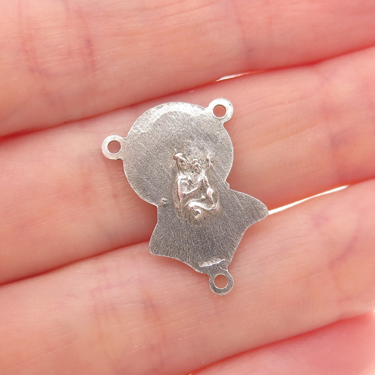 925 Sterling Silver Antique Art Deco Jesus Rosary Chain Centerpiece Pendant