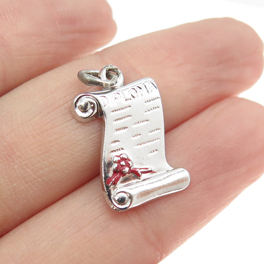 DANECRAFT 925 Sterling Silver Vintage Enamel "Diploma" Scroll Charm Pendant