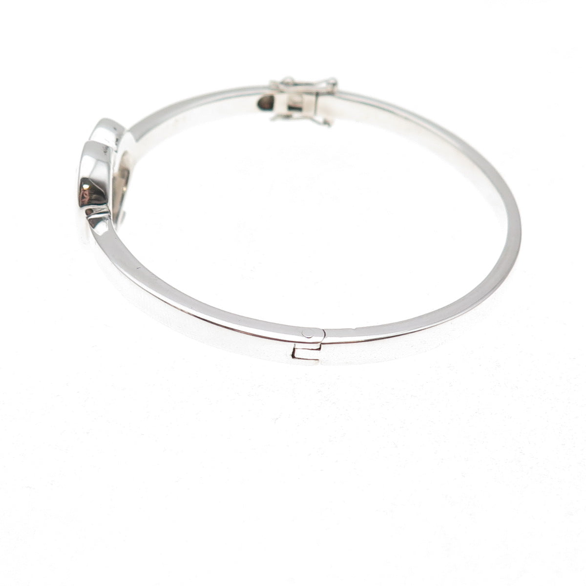 Dia 925 Sterling Silver Real Diamond Open Heart Bangle Bracelet 6.75"