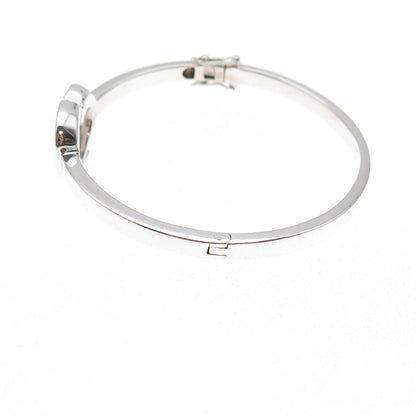 Dia 925 Sterling Silver Real Diamond Open Heart Bangle Bracelet 6.75"