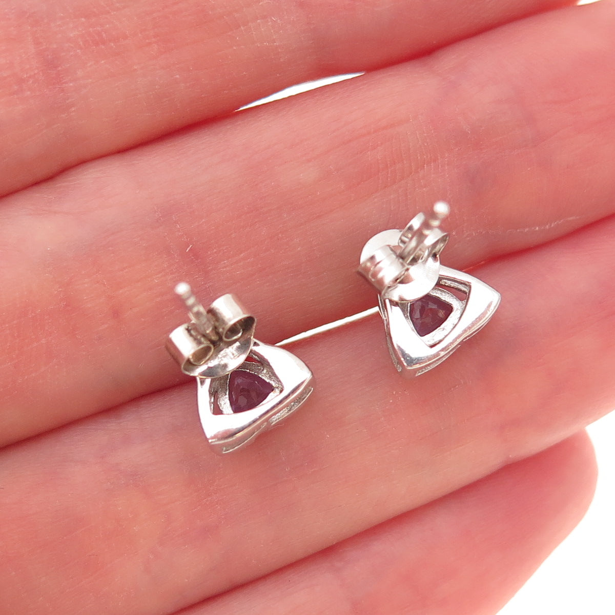 Chuck Clemency 925 Sterling Silver Real Triangle-Cut Tanzanite Stud Earrings