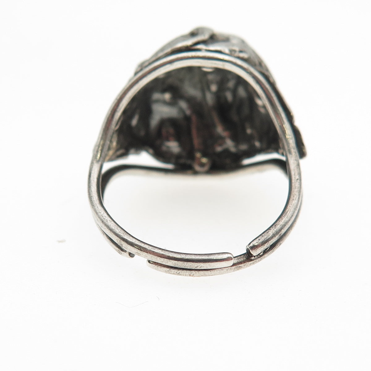 Beau 925 Sterling Silver Vintage Modernist Oxidized Dome Adjustable Ring Size 7