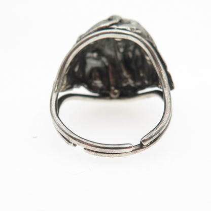 Beau 925 Sterling Silver Vintage Modernist Oxidized Dome Adjustable Ring Size 7