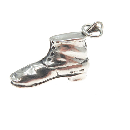 925 Sterling Silver Antique Art Deco Boot Shoe Minimalist 3D Charm Pendant