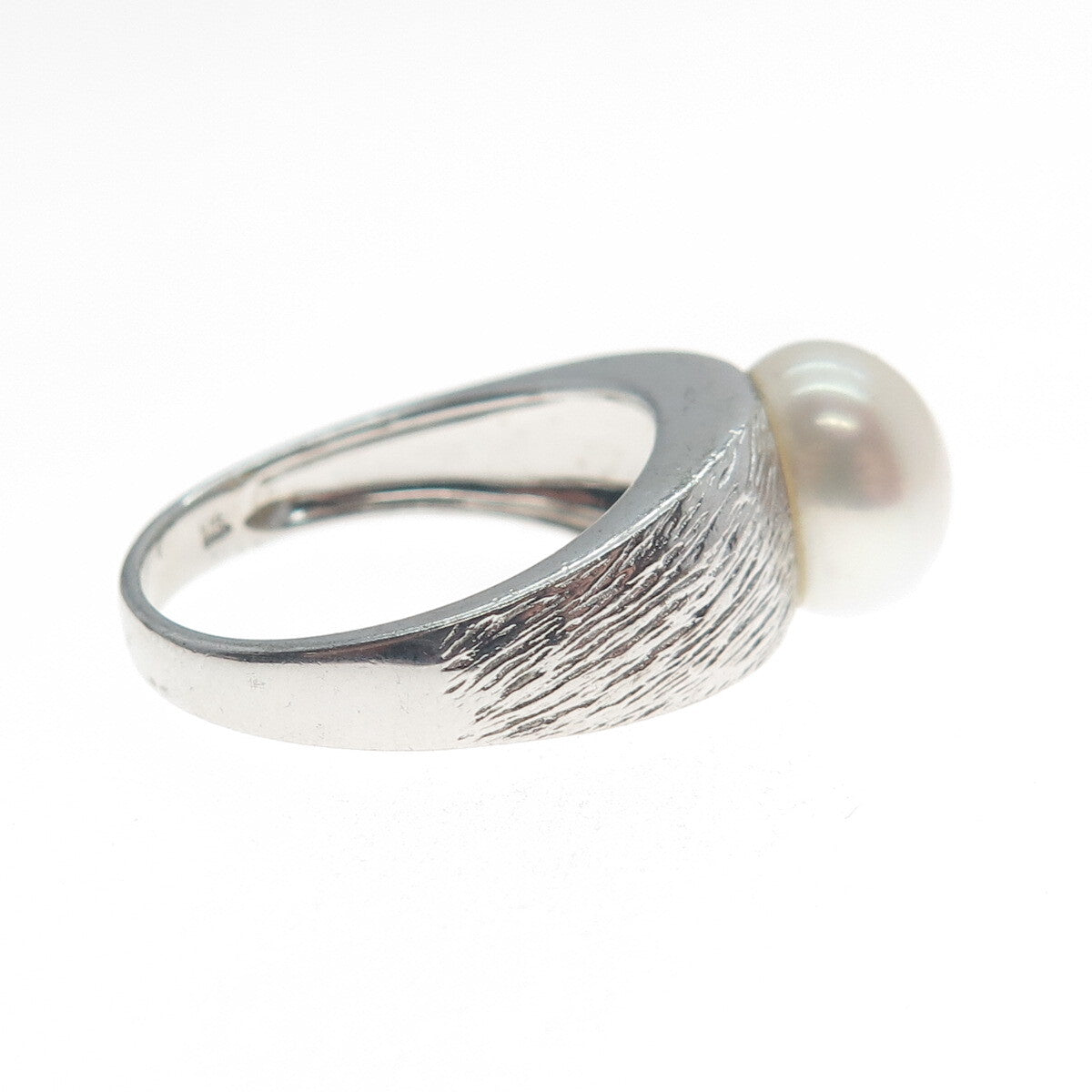 925 Sterling Silver Vintage Real Pearl Textured Ring Size 7.25