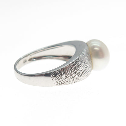 925 Sterling Silver Vintage Real Pearl Textured Ring Size 7.25