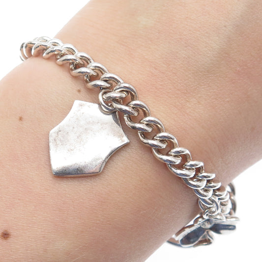 925 Sterling Vintage C Z Clover Horseshoe Heart Key Padlock Shield Bracelet 7"