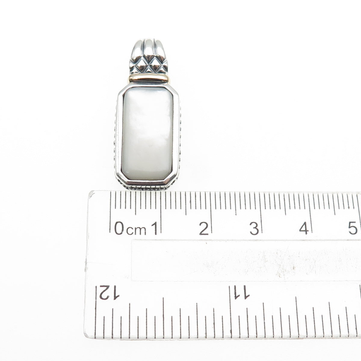 ROSS SIMONS 925 Sterling Silver 14K Gold Vintage Real MOP Oxidized Pendant