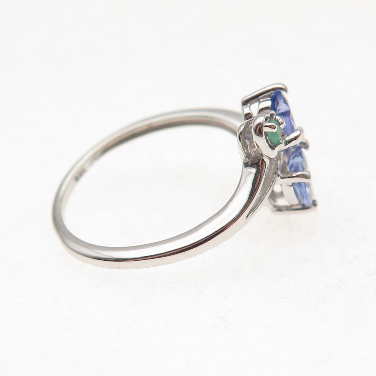 Chuck Clemency 925 Sterling Silver Real Tanzanite & Emerald Heart Ring Size 7.25