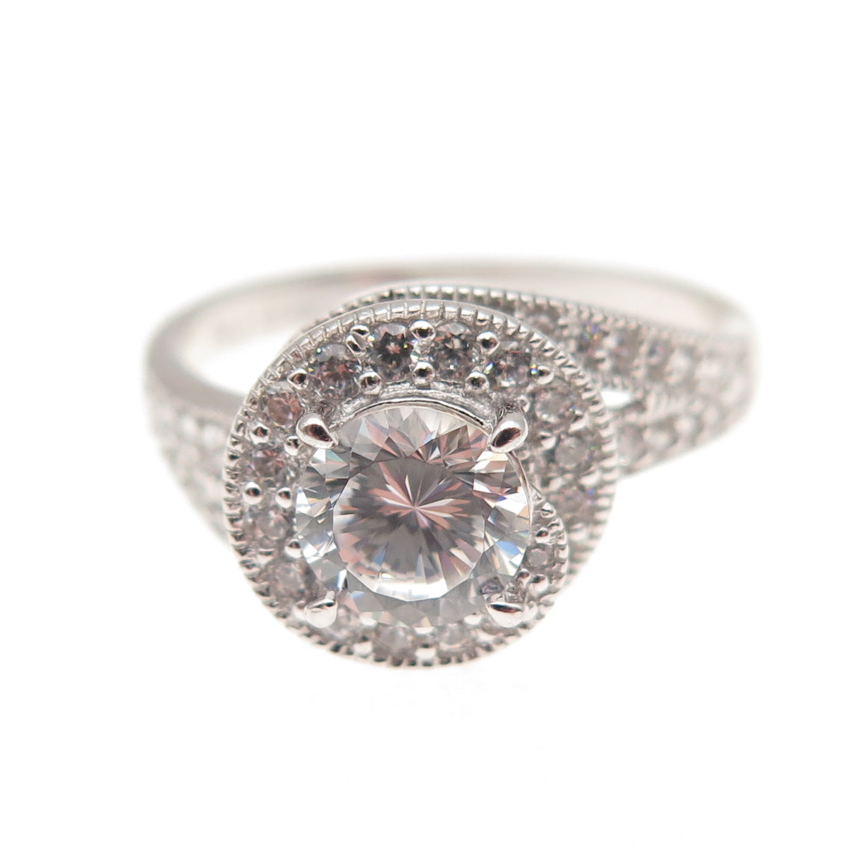 925 Sterling Silver Round-Cut C Z Engagement Ring Size 8