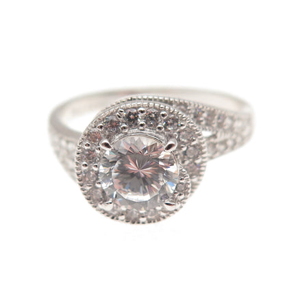 925 Sterling Silver Round-Cut C Z Engagement Ring Size 8