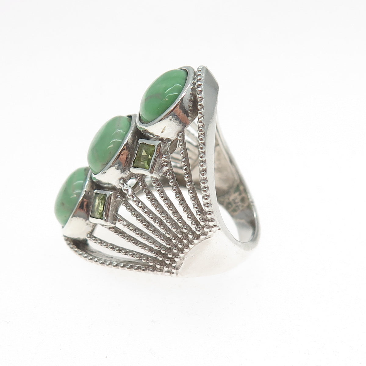 CHUCK CLEMENCY 925 Sterling Vintage Real Green Turquoise & Peridot Ring Size 6.5