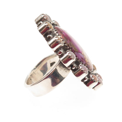 925 Sterling Silver Vintage Real Pink Mohave Turquoise Conch Shell Ring Size 9.5