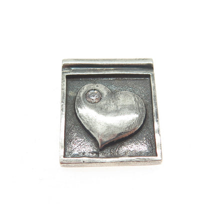 TANYA MOSS 925 Sterling Silver Vintage C Z Heart Slide Oxidized Pendant