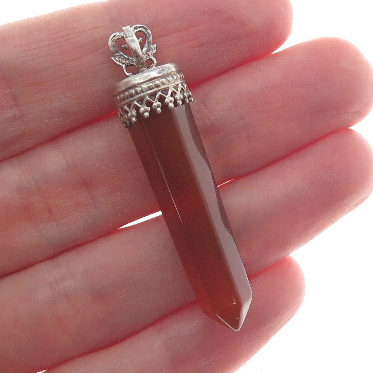 925 Sterling Silver Vintage Real Agate Gemstone Amulet Pendant
