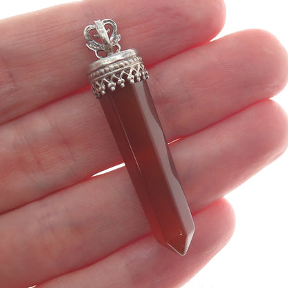 925 Sterling Silver Vintage Real Agate Gemstone Amulet Pendant