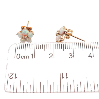 Ross Simons 925 Sterling Silver Gold Plated Real Opal & C Z Floral Stud Earrings