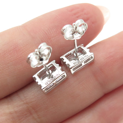 925 Sterling Silver Baguette-Cut C Z Stud Earrings