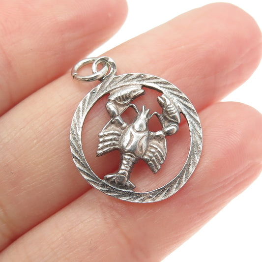 925 Sterling Silver Vintage Cancer Zodiac Sign Pendant