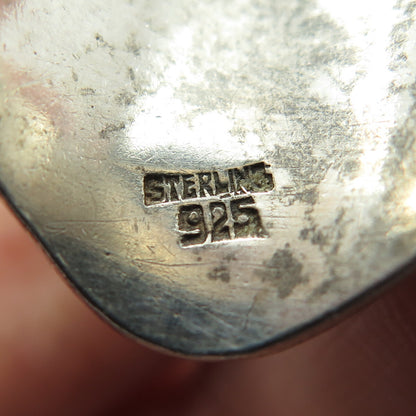 925 Sterling Silver Vintage Real Green Serpentine Inlay Signet Ring Size 8.75