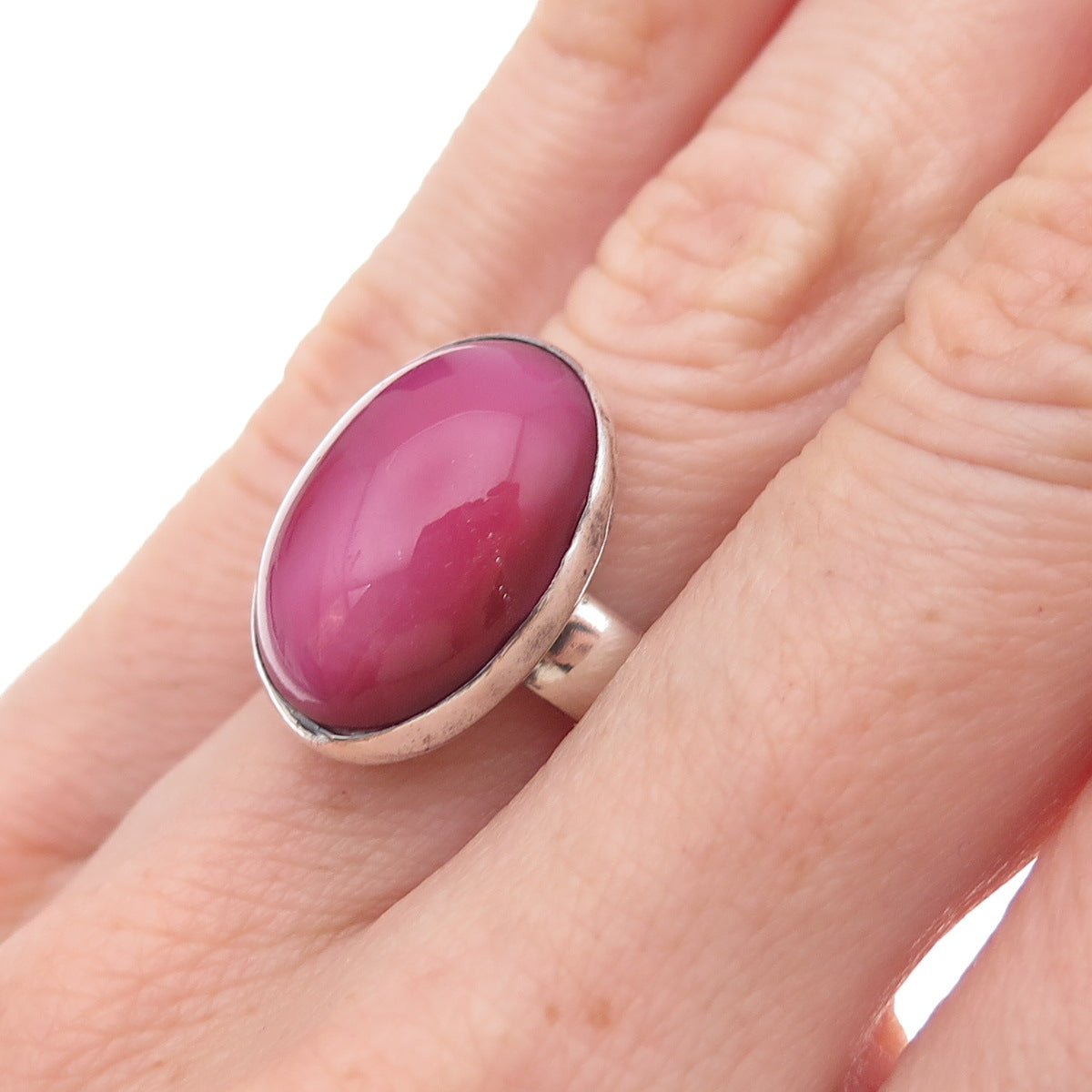 925 Sterling Silver Vintage Real Pink Amethyst Oxidized Ring Size 6