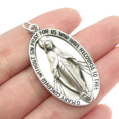 HAYWARD 925 Sterling Silver Antique St. Mary Miraculous Medal Religious Pendant