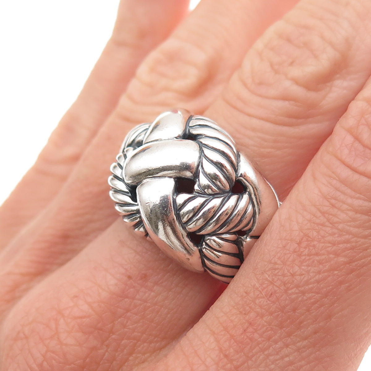 David Yurman 925 Sterling Silver Vintage Woven Oxidized Ring Size 7.25