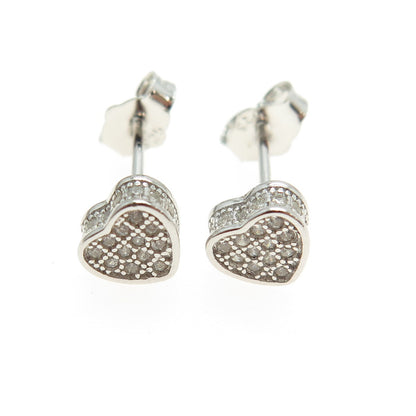 925 Sterling Silver Round-Cut C Z Sparkle Heart Stud Earrings