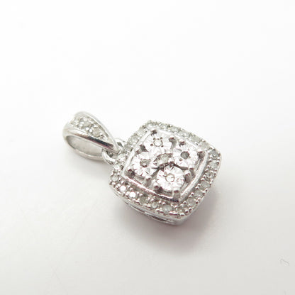 925 Sterling Silver SUN Real White Diamond Round Square Minimalist Pendant