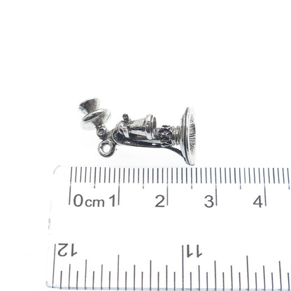 BEAU 925 Sterling Silver Vintage Retro Candlestick Phone 3D Charm Pendant