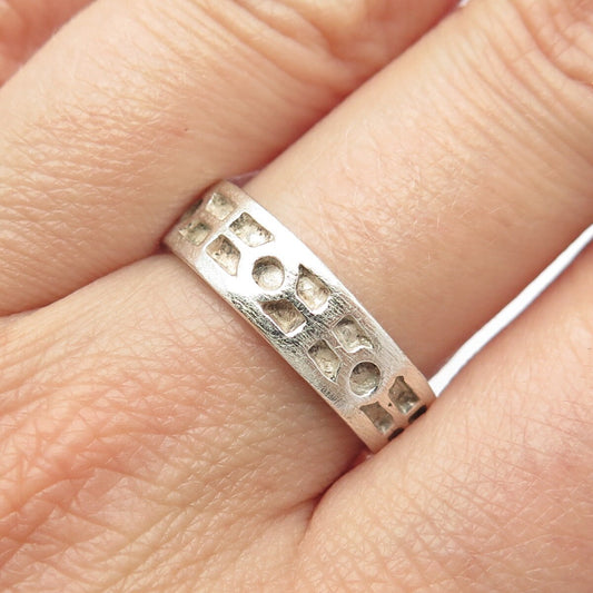 925 Sterling Silver Vintage Carved Tribal Band Ring Size 8.25