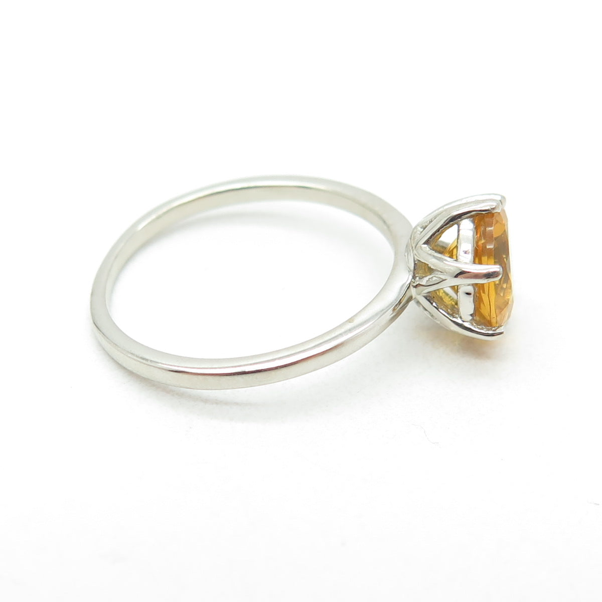 DAZZLERS 925 Sterling Silver Real Round-Cut Citrine Ring Size 7