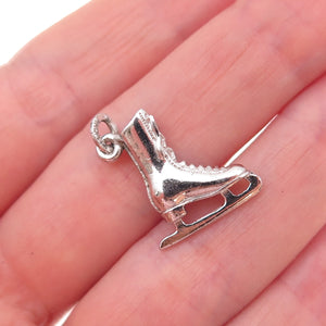 925 Sterling Silver Vintage Ice Skating Shoe Oxidized 3D Charm Pendant