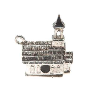 925 Sterling Silver Vintage Old Church Minimalist 3D Charm Pendant