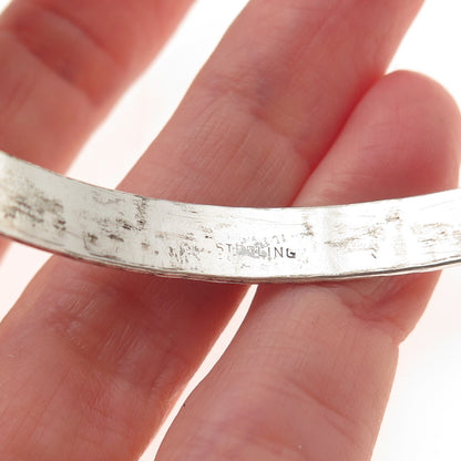 925 Sterling Silver Antique Art Deco Floral Oxidized Bangle Bracelet 8"