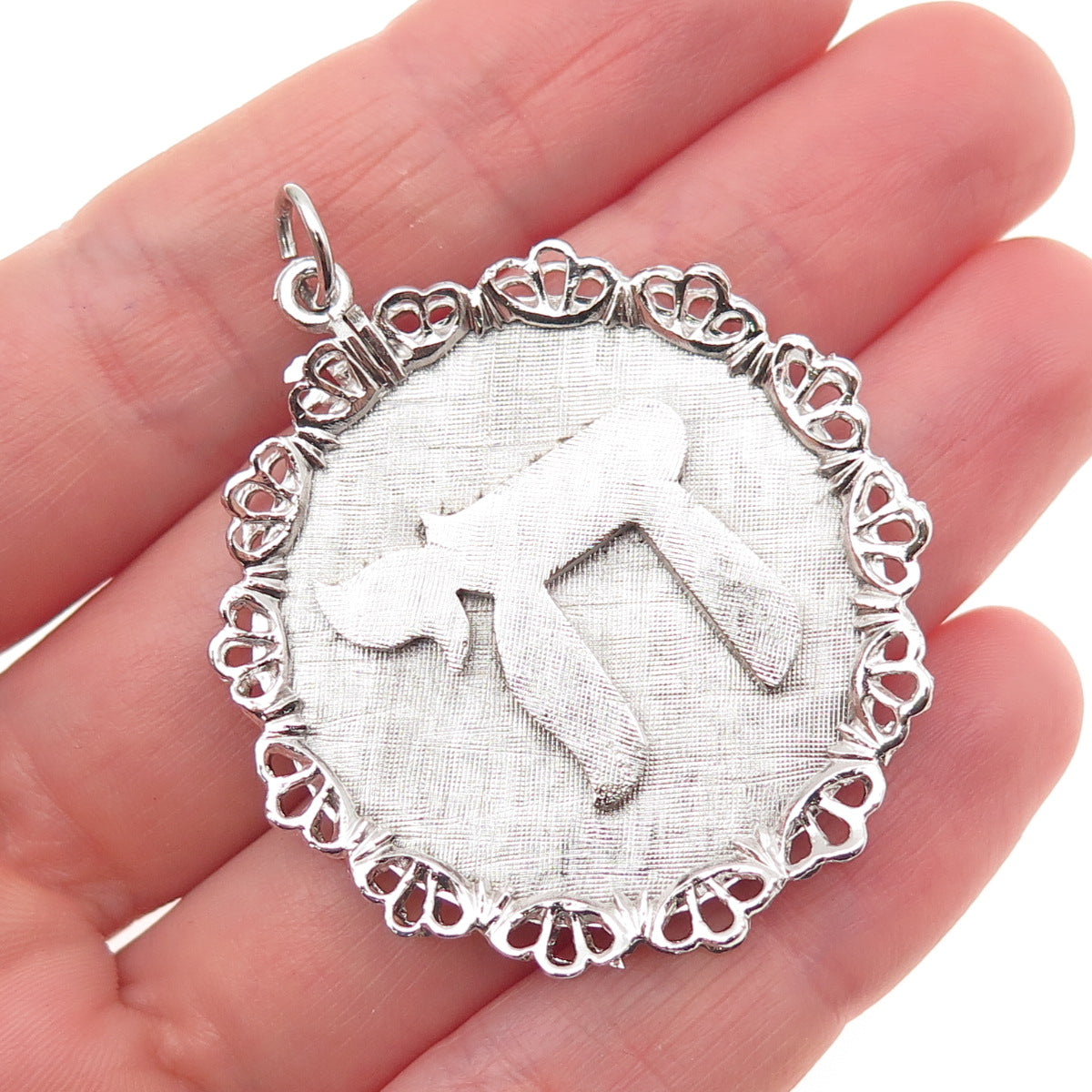 925 Sterling Silver Vintage Chai Judaica Ornate Bezel Charm Pendant