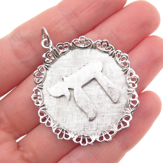 925 Sterling Silver Vintage Chai Judaica Ornate Bezel Charm Pendant