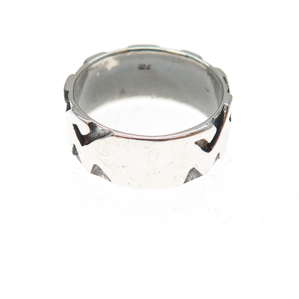 925 Sterling Silver Vintage Modernist Abstract Oxidized Band Ring Size 8