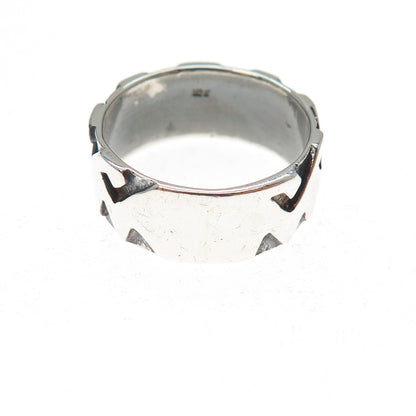 925 Sterling Silver Vintage Modernist Abstract Oxidized Band Ring Size 8