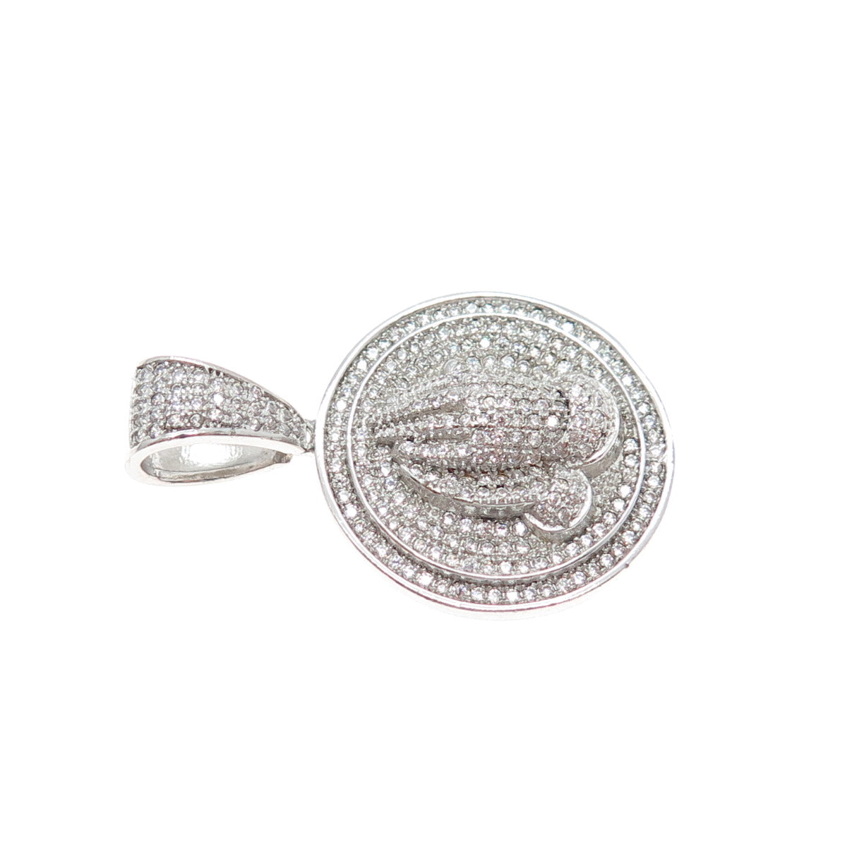 925 Sterling Silver Round-Cut C Z Prayer Hands Sparkle Charm Pendant