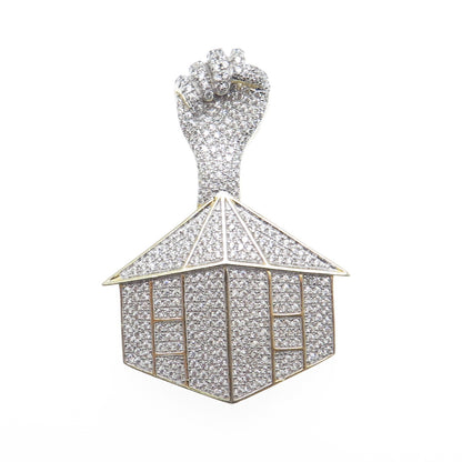 925 Sterling Silver Gold Plated Round-Cut C Z Power House Charm Pendant