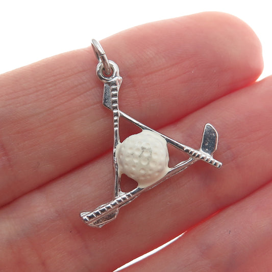 925 Sterling Silver Vintage Enamel Gold Club Minimalist Charm Pendant