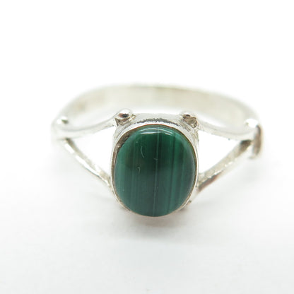 925 Sterling Silver Vintage Real Cabochon Malachite Ring Size 5.25