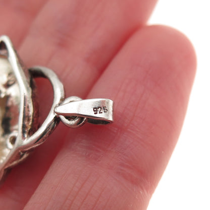 925 Sterling Silver Vintage Round-Cut C Z Dolphin Oxidized Charm Pendant
