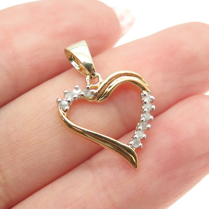 ROBERT SEEMANN Sterling Silver Gold Plated Real Round-Cut Diamond Heart Pendant